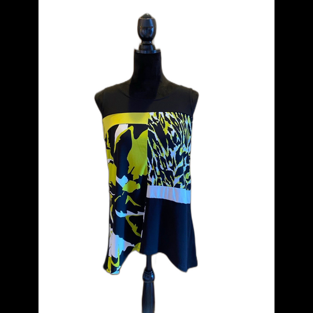 Premise Blouse  Sz P Large (fits like M)  Black‎ Green Sleeveless Stretchy Top
